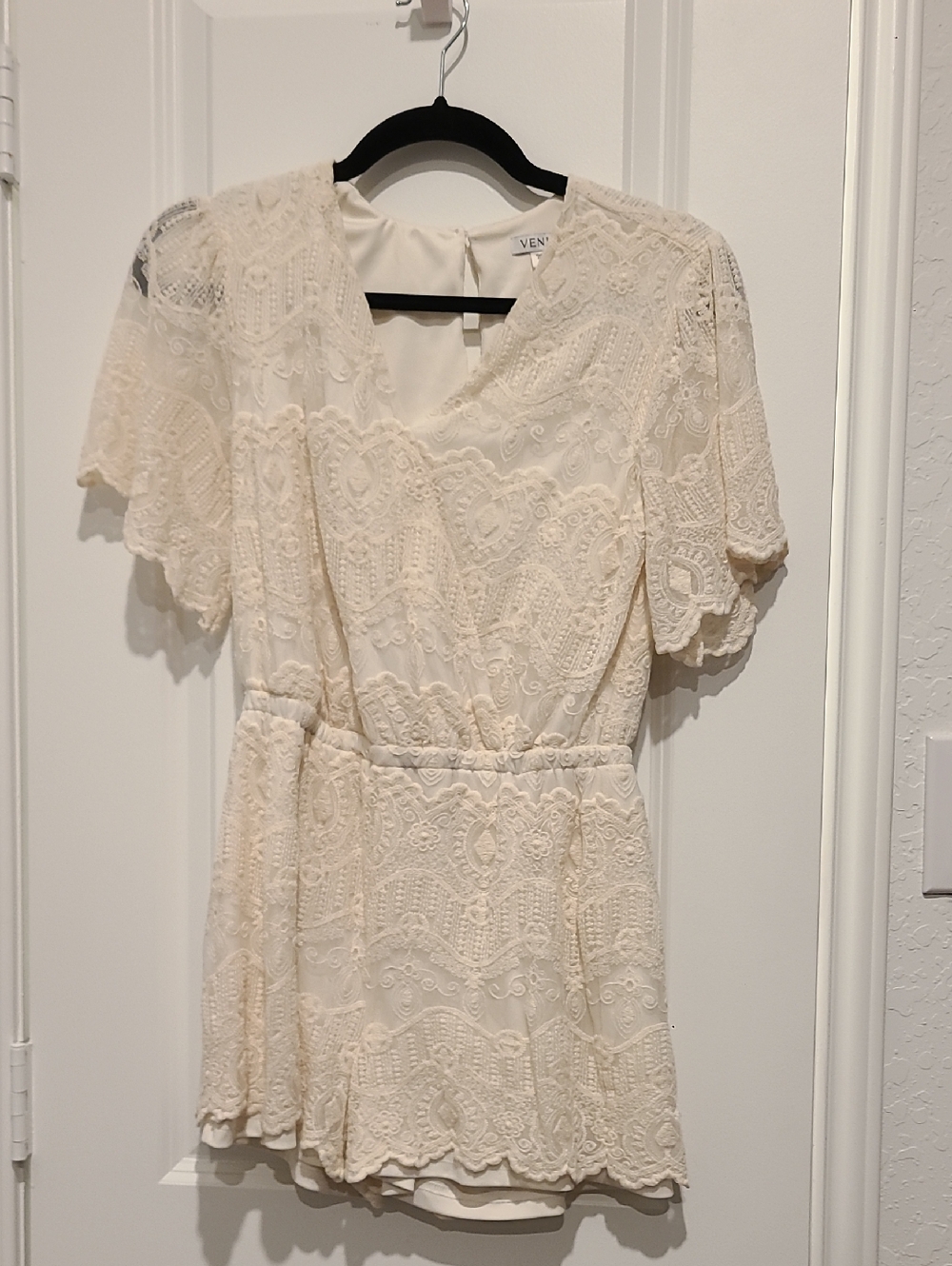 VENUS Cream Lace V-Neck Mini Dress